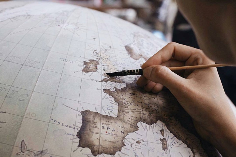 Bellerby & Co: 80cm globe with added illustrations & bespoke cartography including larger font