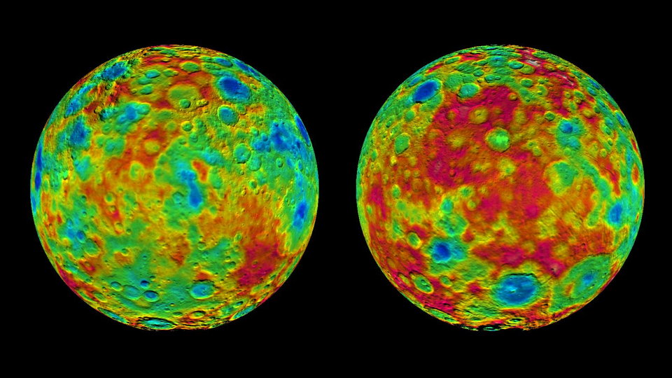 Topographic Maps of Ceres' East and West Hemispheres