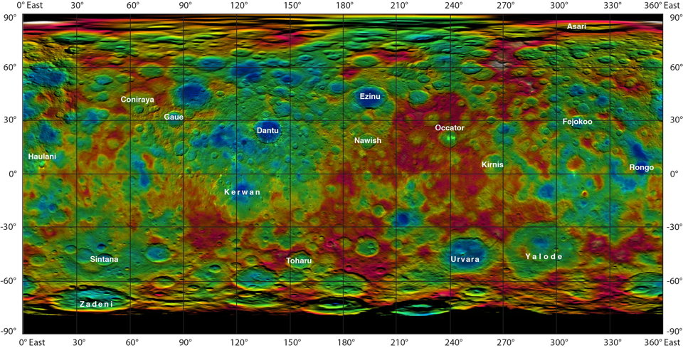 Topographic Map of Ceres with Crater Names