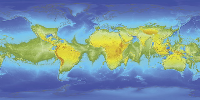 Map of world's oceans without centrifugal force (Esri)