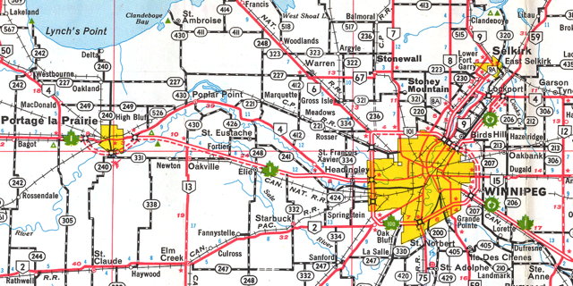 Detail from the 1966-1967 Official Highway Map of Manitoba