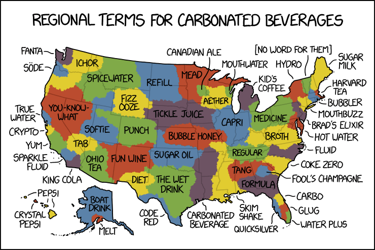 xkcd (6 Feb 2019): Regional Terms for Carbonated Beverages