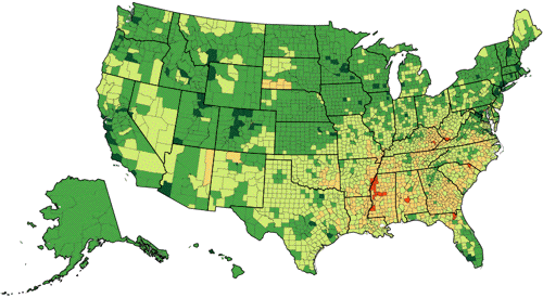 U.S. life expectancy by county, 2009